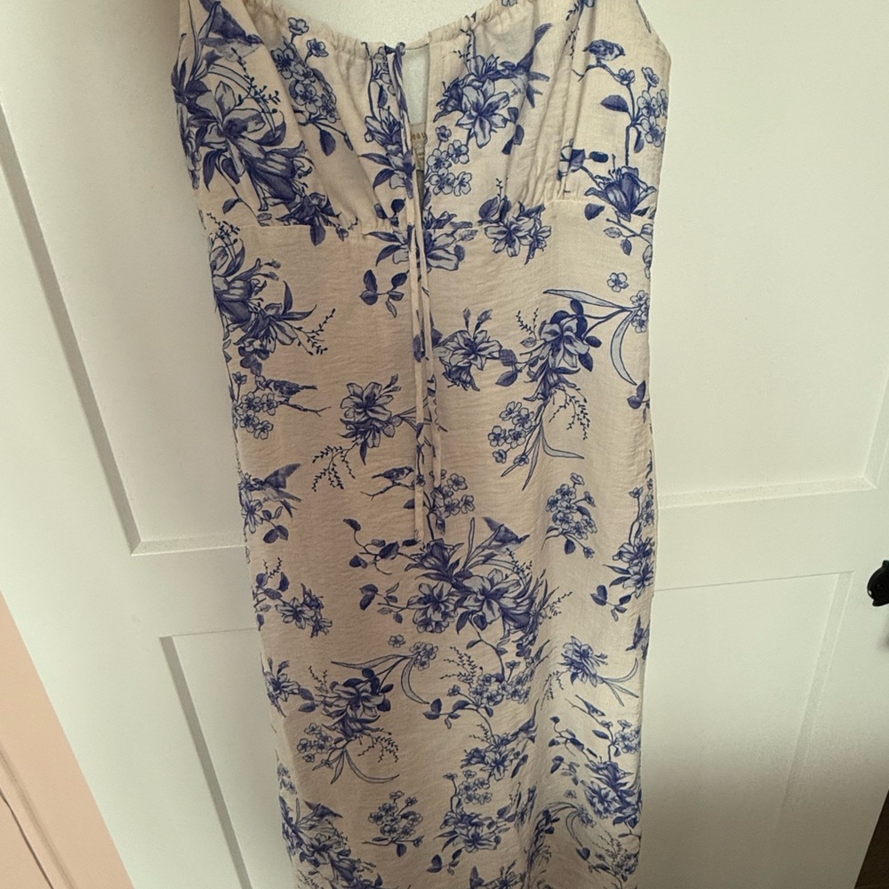 Floral Print Dress in Blue and Cream